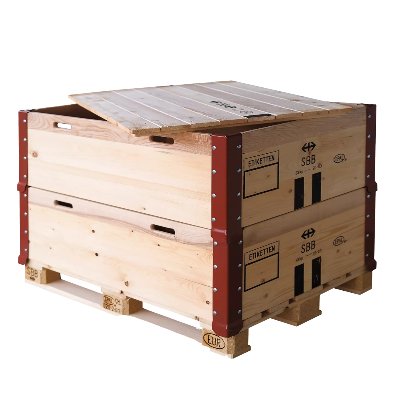 SBB-Holzrahmen auf EUR-Palette mit Deckel – REISSWOLF Schweiz REISSWOLF Palettenrahmen aus Holz mit Deckel – für Archiventsorgung und Spezialgut